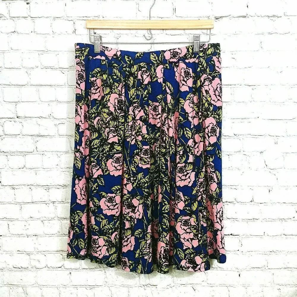 LuLaRoe Madison Skirt 2XL Navy Blue Pink Women's